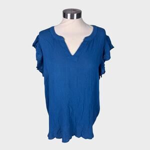 LOFT Outlet Womens Medium Blue V Neck Cap Flutter Sleeve Viscose Top